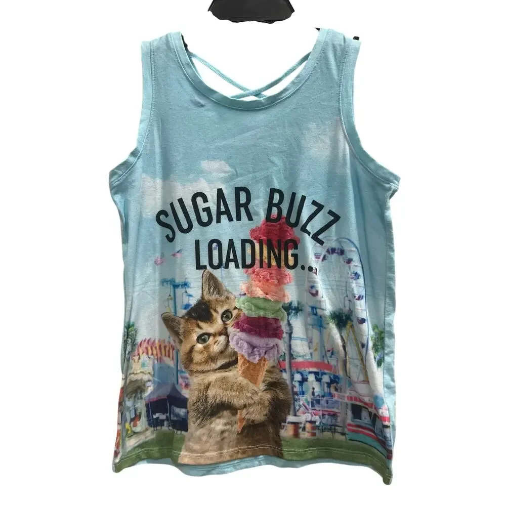 Justice blue kitty cat ice cream fair tank girls SZ 14